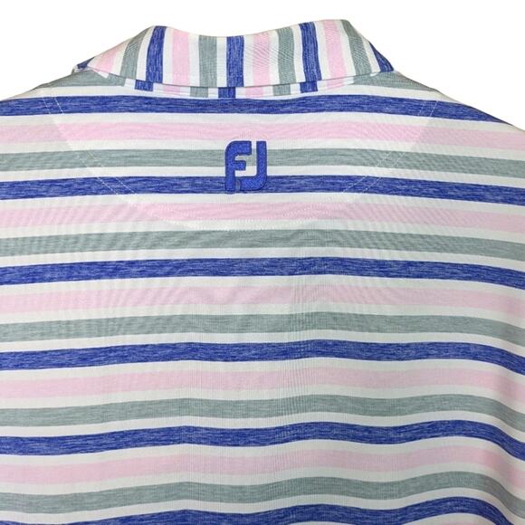 Footjoy Polo Shirt Mens Large Pink Blue Striped Golf Short Sleeve Embroidered FJ - Picture 5 of 11